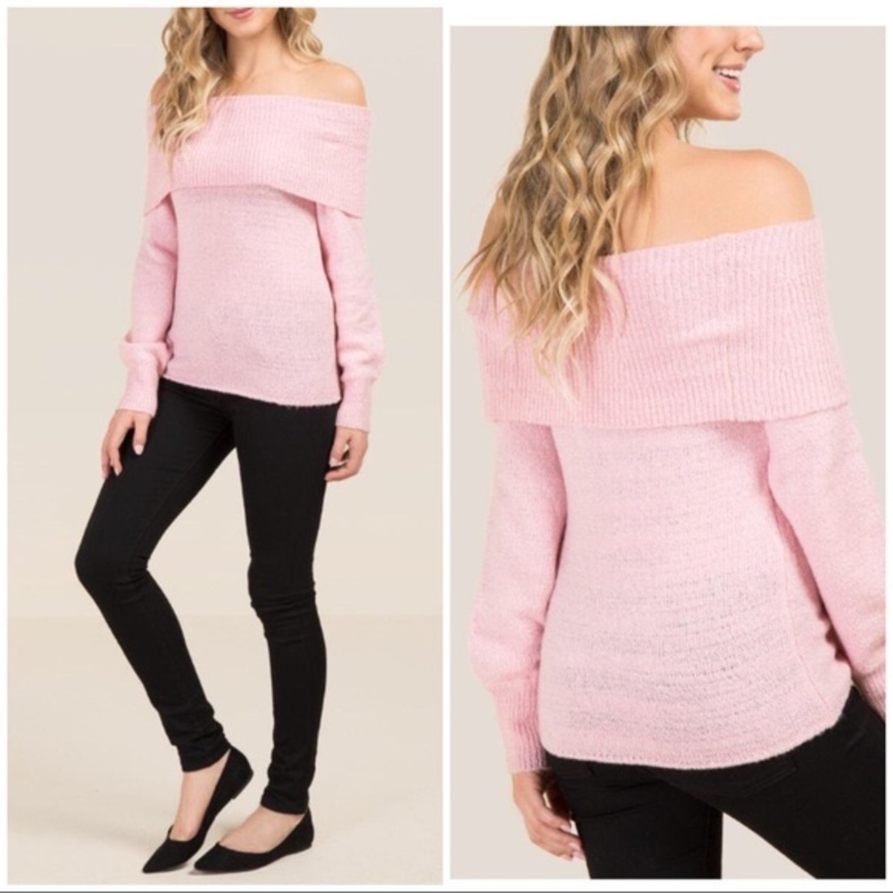 NWOT Francesca's Pink Off Shoulder Sweater